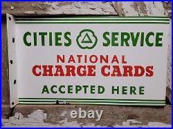 Vintage Cities Service Porcelain Sign Flange Gas Charge Card Accepted Here 20