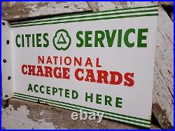 Vintage Cities Service Porcelain Sign Flange Gas Charge Card Accepted Here 20