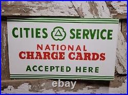 Vintage Cities Service Porcelain Sign Flange Gas Charge Card Accepted Here 20