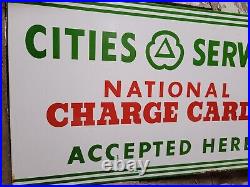 Vintage Cities Service Porcelain Sign Flange Gas Charge Card Accepted Here 20