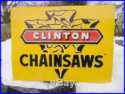 Vintage Clinton Chainsaws Embossed Metal Sign