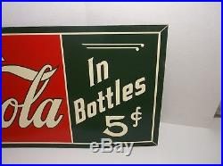 Vintage Coca Cola 5c Soda Pop Bottle Gas Station 36 EMBOSSED Metal Sign