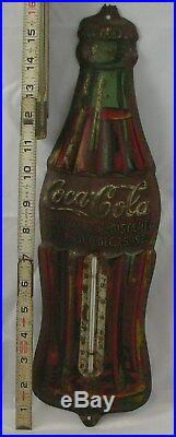 Vintage Coca Cola Bottle Thermometer, Coke Sign Advertising, Antique with patina