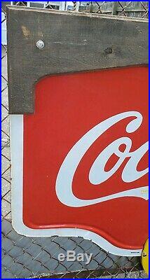 Vintage Coca Cola Double Sided Porcelain Die Cut Sign Yellow Bottle Buttons 1939