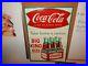 Vintage-Coca-Cola-Fish-Tail-Metal-Sign-big-King-Size-6-Pack-Take-Home-A-Carton-01-ky