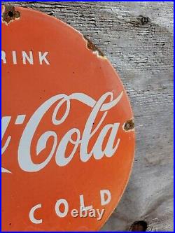 Vintage Coca Cola Porcelain Sign Coke Gas Oil Beverage Ice Cold Soda Bottle Cap