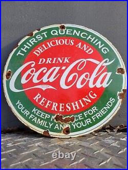 Vintage Coca Cola Porcelain Sign Gas Coke Soda Beverage Advertising Drink Pop