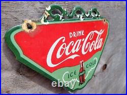 Vintage Coca Cola Porcelain Sign Old Drivein Fountain Service Soda Beverage Coke