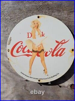 Vintage Coca Cola Porcelain Sign Soda Advertising Coke Marilyn Monroe Oil Gas
