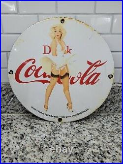 Vintage Coca Cola Porcelain Sign Soda Coke Marilyn Monroe Store Oil Gas Station