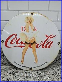 Vintage Coca Cola Porcelain Sign Soda Coke Marilyn Monroe Store Oil Gas Station