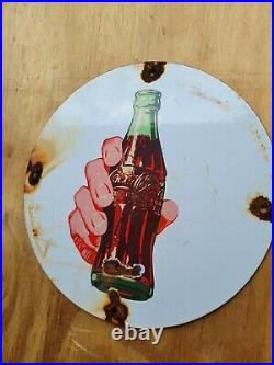 Vintage Coke Porcelain Sign Gas Coca Cola Signage Oil Beverage Table Service