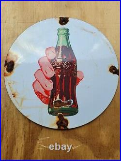 Vintage Coke Porcelain Sign Gas Coca Cola Signage Oil Beverage Table Service