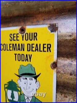 Vintage Coleman Porcelain Sign Oil Lantern Lamp Camping Flashlight Equipment
