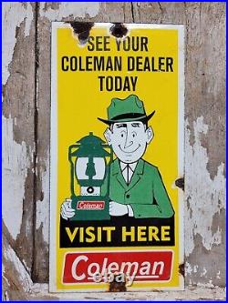 Vintage Coleman Porcelain Sign Oil Lantern Lamp Camping Flashlight Equipment