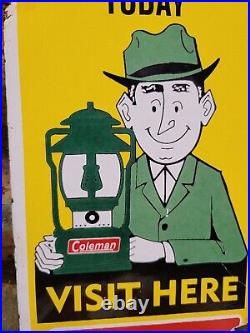 Vintage Coleman Porcelain Sign Oil Lantern Lamp Camping Flashlight Equipment