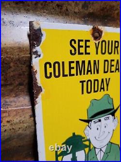 Vintage Coleman Porcelain Sign Oil Lantern Lamp Camping Flashlight Equipment