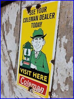 Vintage Coleman Porcelain Sign Oil Lantern Lamp Camping Flashlight Equipment