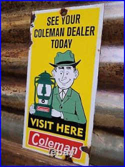 Vintage Coleman Porcelain Sign Oil Lantern Lamp Camping Flashlight Equipment