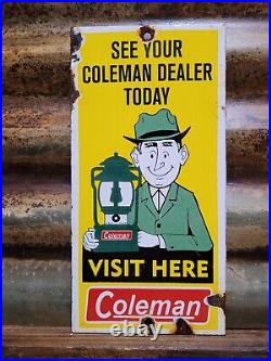 Vintage Coleman Porcelain Sign Oil Lantern Lamp Camping Flashlight Equipment