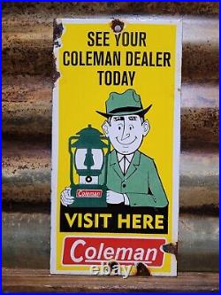 Vintage Coleman Porcelain Sign Oil Lantern Lamp Camping Flashlight Equipment