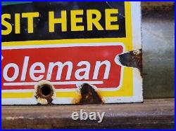 Vintage Coleman Porcelain Sign Oil Lantern Lamp Camping Flashlight Equipment