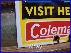 Vintage Coleman Porcelain Sign Oil Lantern Lamp Camping Flashlight Equipment