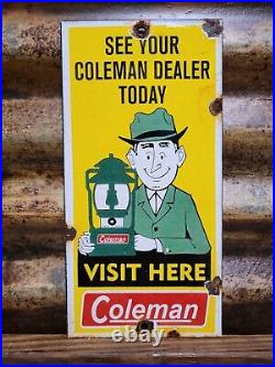 Vintage Coleman Porcelain Sign Oil Lantern Lamp Camping Flashlight Equipment