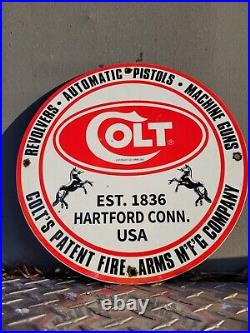 Vintage Colt Firearms Porcelain Sign Old Gun Rifle Pistol Handgun Shotgun Gas
