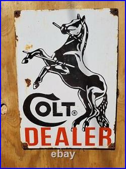 Vintage Colt Porcelain Sign Firearms Gun Rifle Ammo Shooting Horse Sporting Good