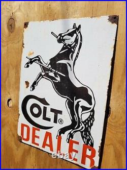 Vintage Colt Porcelain Sign Firearms Gun Rifle Ammo Shooting Horse Sporting Good