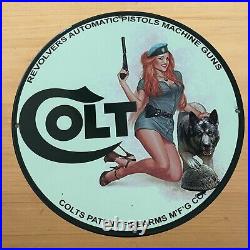 Vintage Colt Porcelain Sign Firearms Revolver Sales Service Station Pump Plate