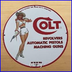 Vintage Colt Porcelain Sign Firearms Revolver Sales Service Station Pump Plate