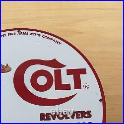 Vintage Colt Porcelain Sign Firearms Revolver Sales Service Station Pump Plate