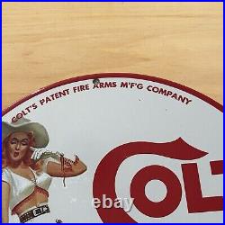 Vintage Colt Porcelain Sign Firearms Revolver Sales Service Station Pump Plate