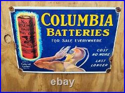 Vintage Columbia Battery Porcelain Sign National Carbon Power Dealer Dry Cell