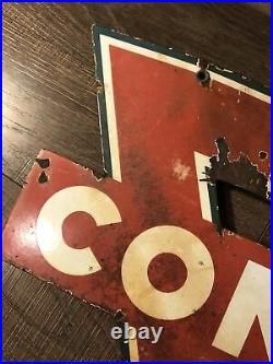 Vintage Conoco porcelain double-sided service station sign 30x 25 triangle