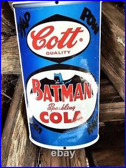 Vintage Cott 1966 Batman Cola Porcelain Soda Sign About 12 X 7