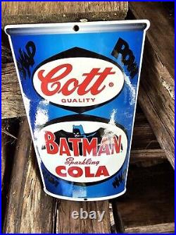 Vintage Cott 1966 Batman Cola Porcelain Soda Sign About 12 X 7