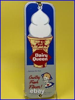 Vintage Dairy Queen Porcelain Sign Ice Cream Dilly Bar Blizzard Gas Oil Station