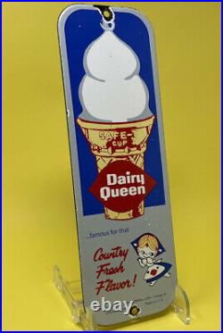 Vintage Dairy Queen Porcelain Sign Ice Cream Dilly Bar Blizzard Gas Oil Station