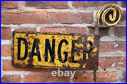 Vintage Danger Sign railroad keep out metal fence advertising sign on pole