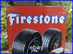 Vintage Dated 1949 Firestone Tires Porcelain Advertising Sign Tire 12 X 8