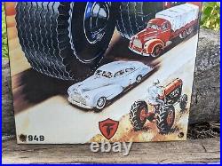 Vintage Dated 1949 Firestone Tires Porcelain Advertising Sign Tire 12 X 8