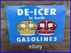 Vintage De-icer Gasoline Porcelain Gas Station Pump Sign 12 X 8