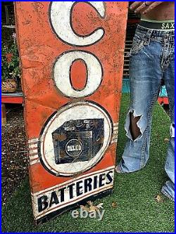 Vintage Delco Tire Battery Vertical Sign Gasoline Gas Oil 70X19in