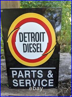 Vintage Detroit Diesel Black Porcelain Enamel Sign 12 X 8