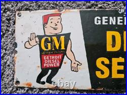 Vintage Detroit Diesel Power Porcelain Enamel Sign 12 X 5 General Motors