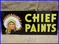 Vintage Doubled Sided Chief Paint Sign Antique Old Metal Store Hardware 8234