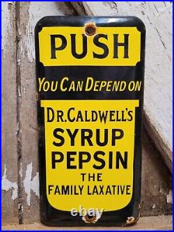 Vintage Dr Caldwells Porcelain Sign Syrup Pepsin Laxative Remedy Pharmacy Cure